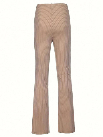 EZwear Solid Color High Waist Sexy Casual Slim Fit Bootcut Trousers