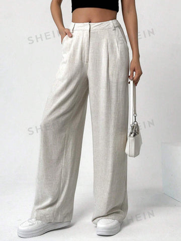 EZwear Solid Color Pocket Design Women's Straight Pants