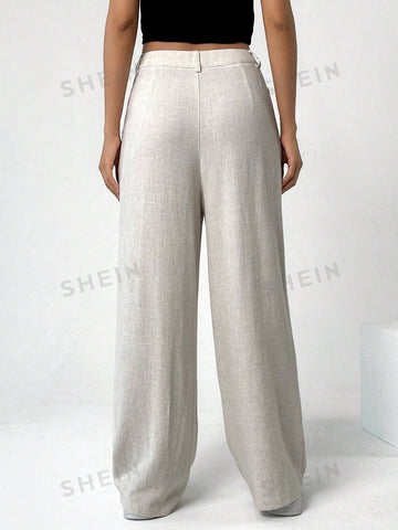 EZwear Solid Color Pocket Design Women's Straight Pants