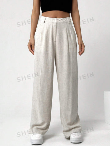 EZwear Solid Color Pocket Design Women's Straight Pants