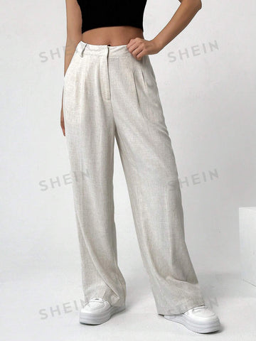 EZwear Solid Color Pocket Design Women's Straight Pants