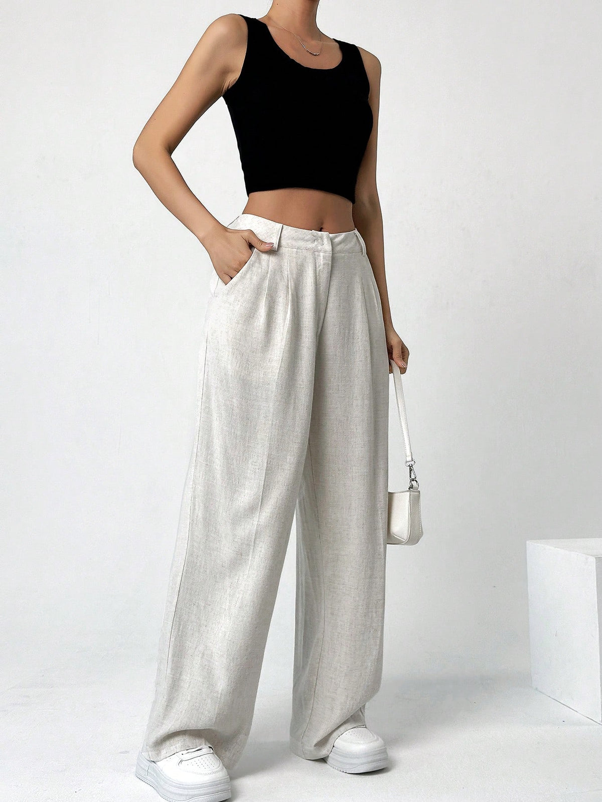 EZwear Solid Color Pocket Design Women's Straight Pants