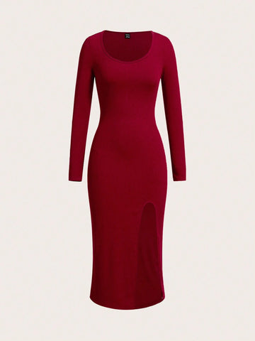 Solid Color Slim Fit Slit Dress