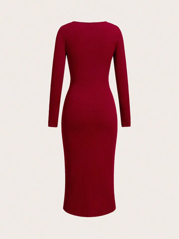 Solid Color Slim Fit Slit Dress