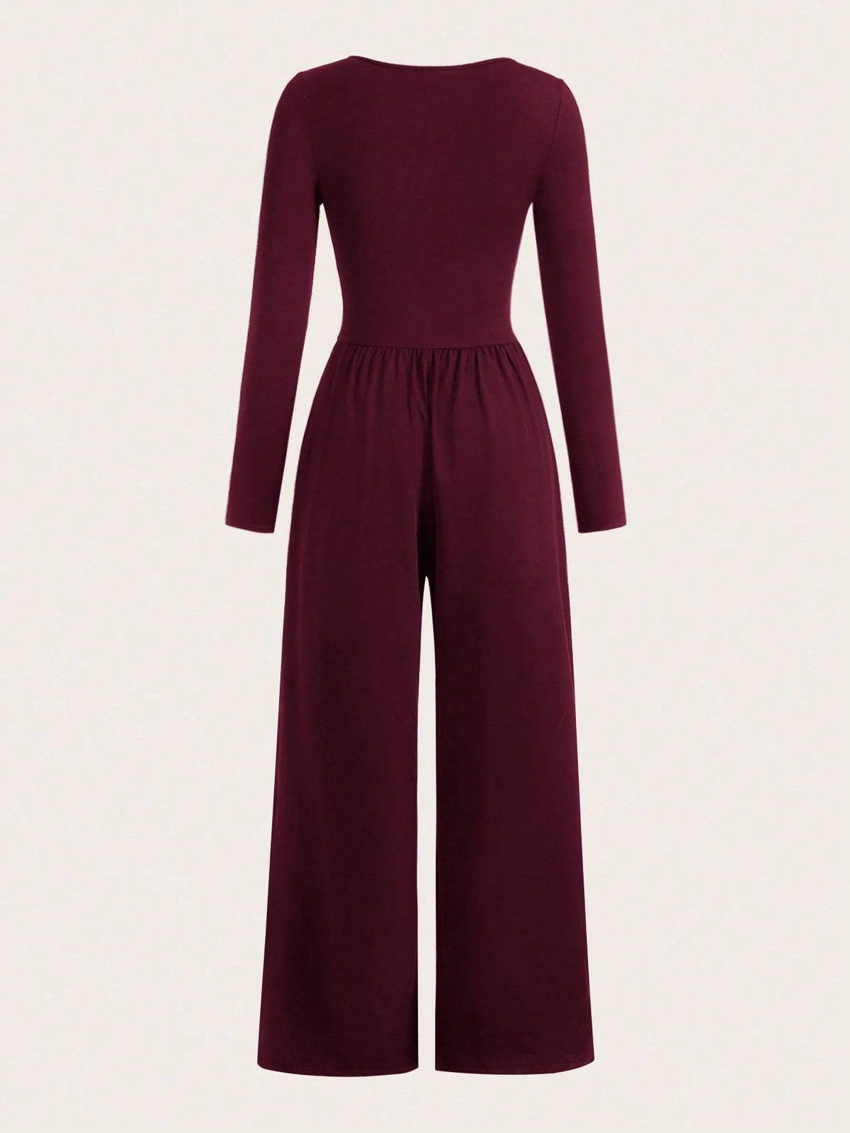Women's Solid Color Square Neck Wide Leg Loose Casual Long Sleeve Jumpsuit For Autumn