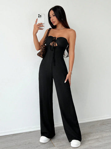 Sexy Textured Bandeau Y2K Casual Jumpsuit