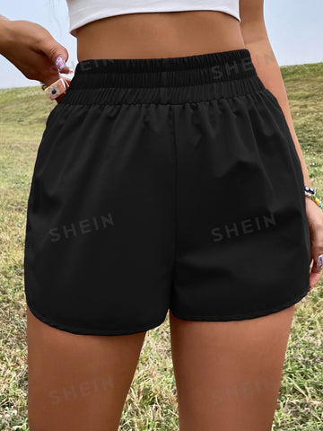 EZwear Solid Elastic Waist Shorts