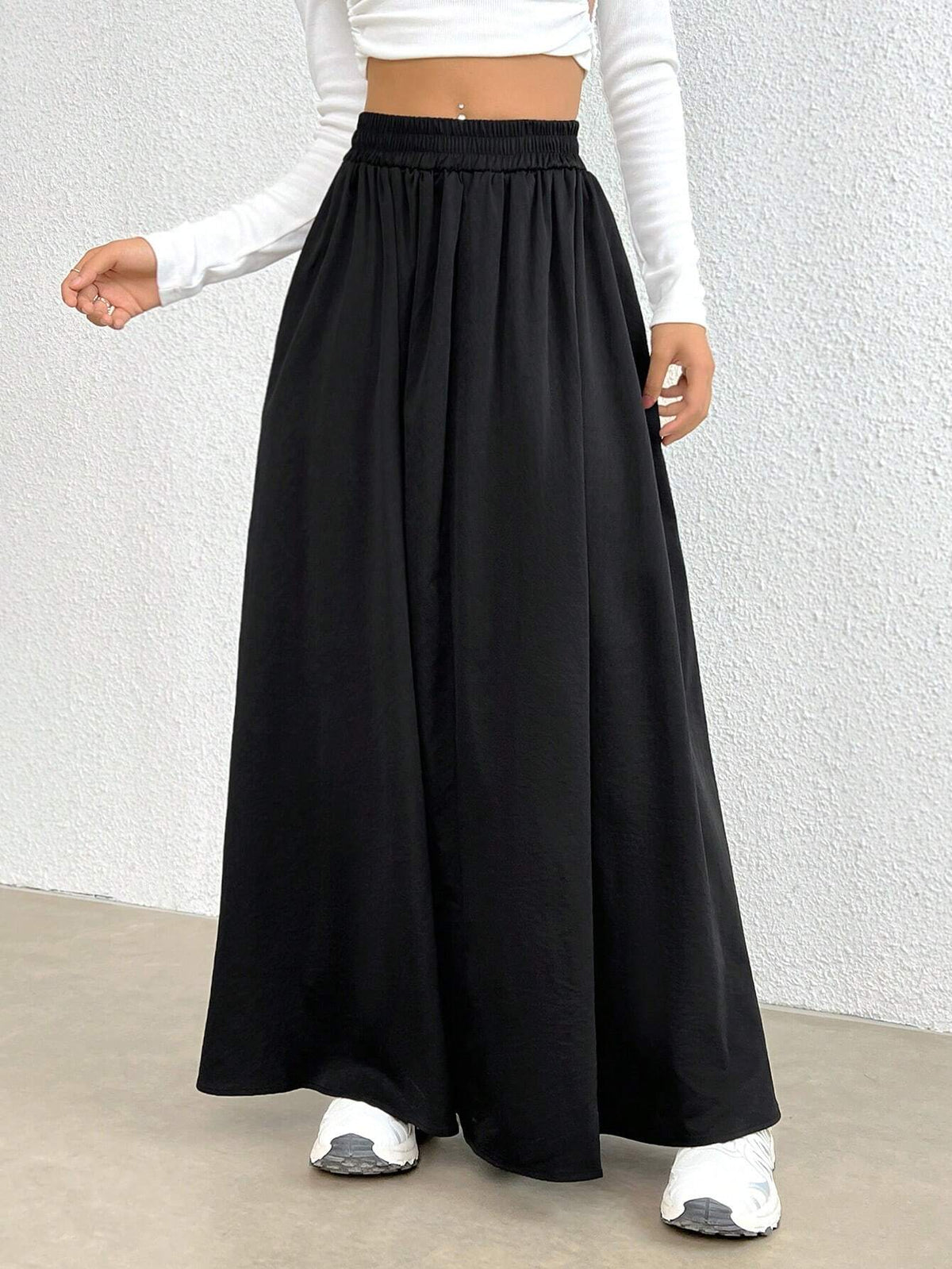 EZwear Solid Elastic Waist Skirt