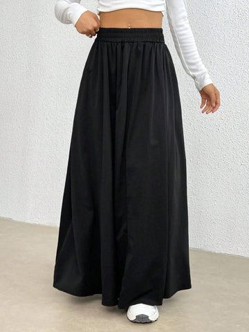 EZwear Solid Elastic Waist Skirt