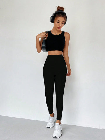 EZwear Solid High Waist Leggings
