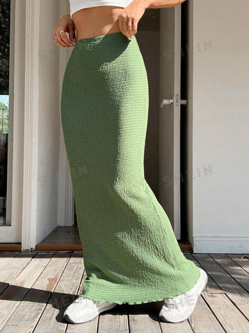 EZwear Solid Lettuce Trim Skirt