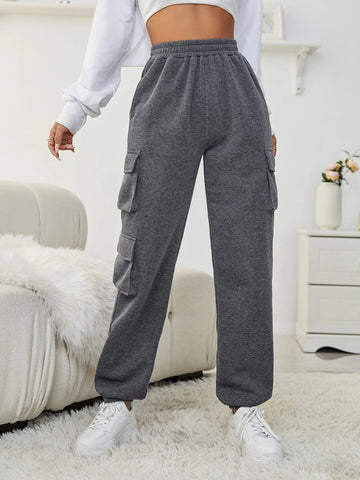 EZwear Solid Pocket Patched Elastic Waist Sweatpants
