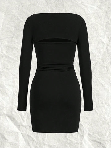 Solid Ruched Tube Mini Dress & Long Sleeve Crop Bolero