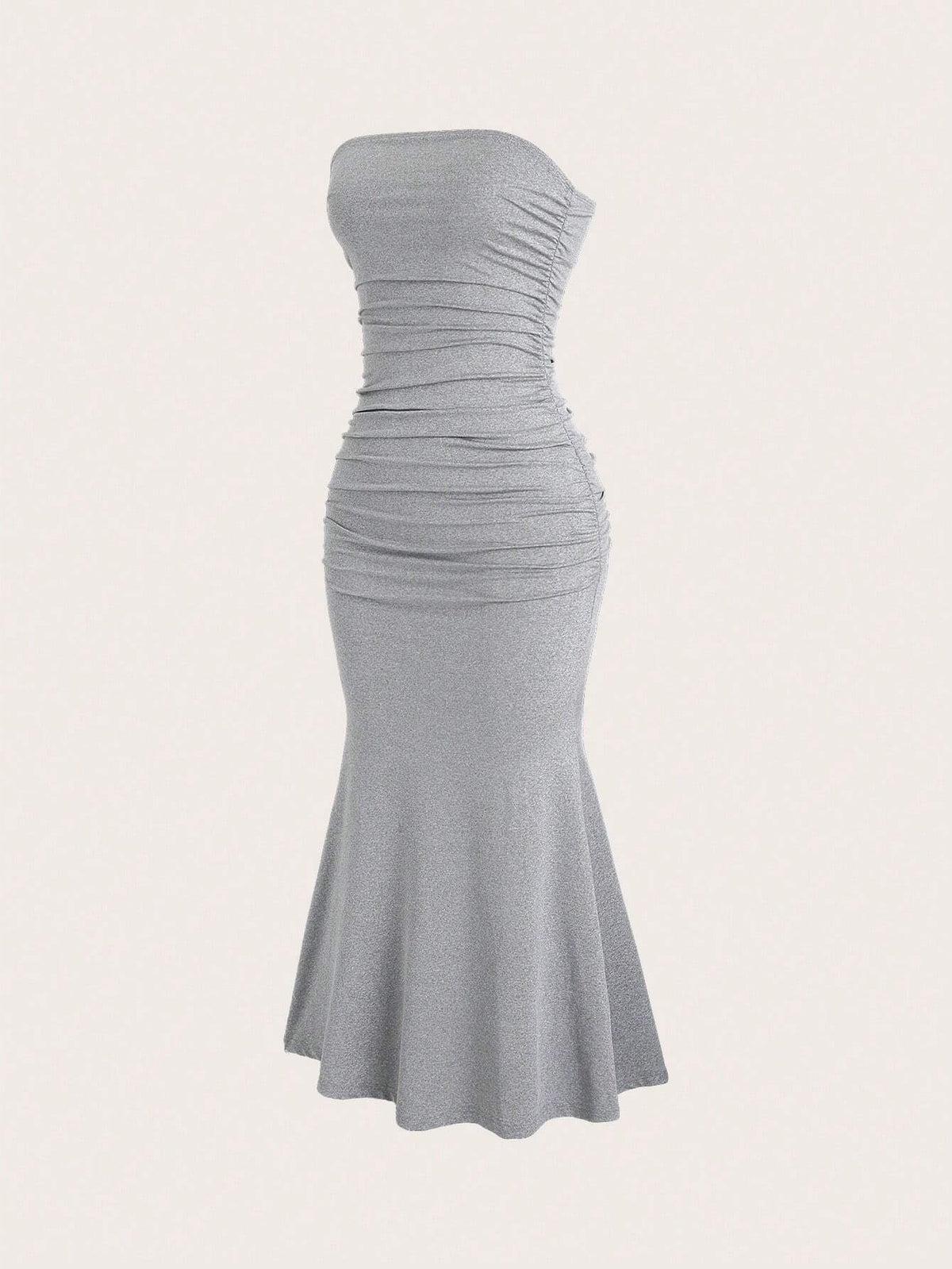 Solid Ruched Tube Strapless Dress For Summer