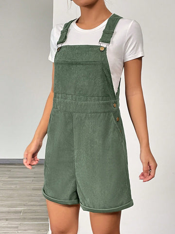Solid Slant Pocket Overall Romper Without Tee