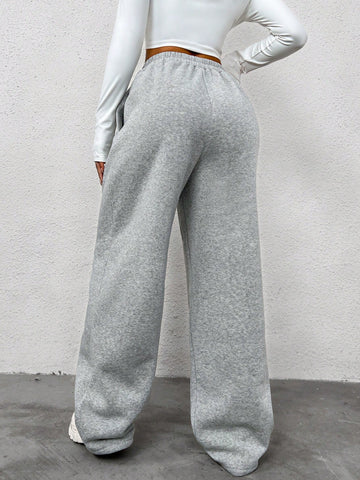 EZwear Solid Slant Pocket Wide Leg Sweatpants