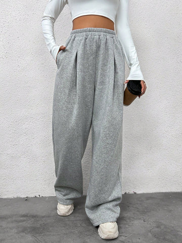 EZwear Solid Slant Pocket Wide Leg Sweatpants