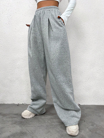 EZwear Solid Slant Pocket Wide Leg Sweatpants
