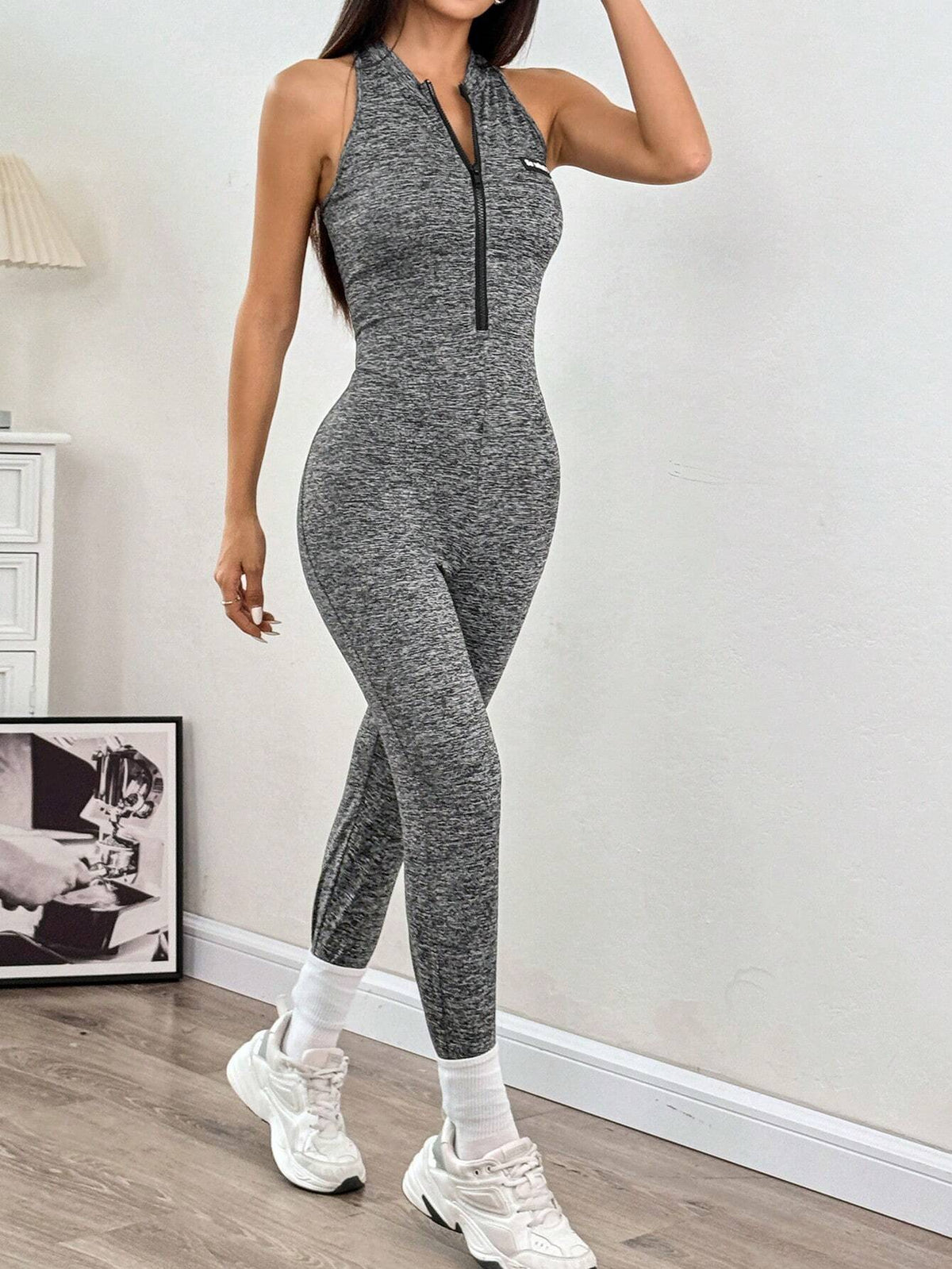 Zip-Front Sleeveless Unitard Jumpsuit