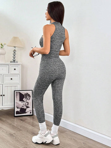 Zip-Front Sleeveless Unitard Jumpsuit