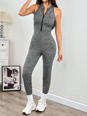 Zip-Front Sleeveless Unitard Jumpsuit
