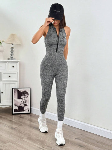 Zip-Front Sleeveless Unitard Jumpsuit