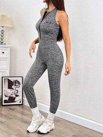 Zip-Front Sleeveless Unitard Jumpsuit