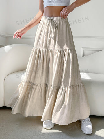 EZwear Solid Tie Front Layered Skirt