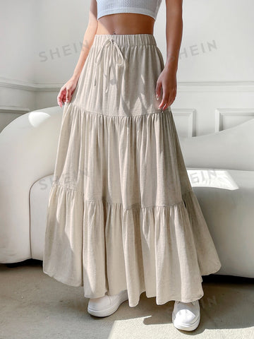 EZwear Solid Tie Front Layered Skirt