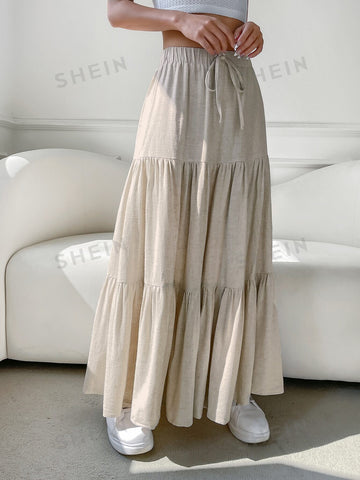 EZwear Solid Tie Front Layered Skirt