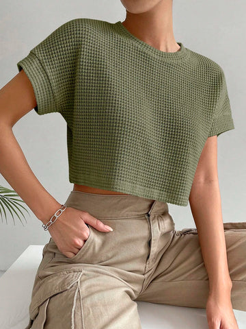 Solid Waffle Knit Crop Tee