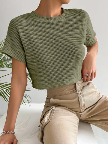 Solid Waffle Knit Crop Tee