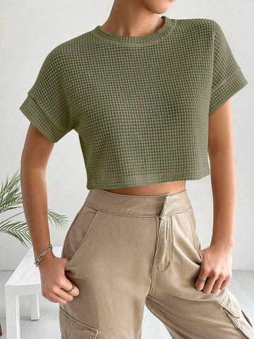 Solid Waffle Knit Crop Tee