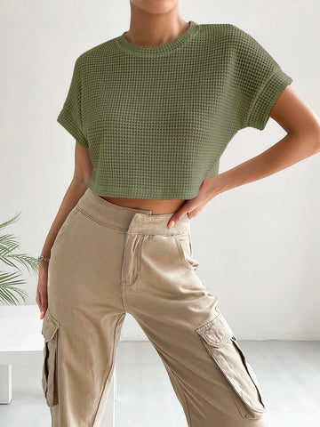 Solid Waffle Knit Crop Tee