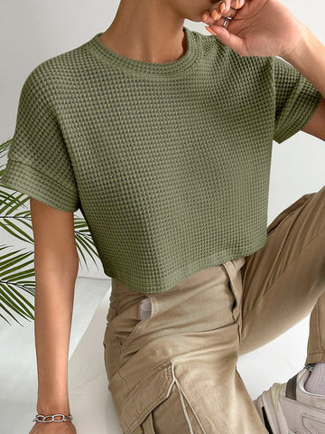 Solid Waffle Knit Crop Tee