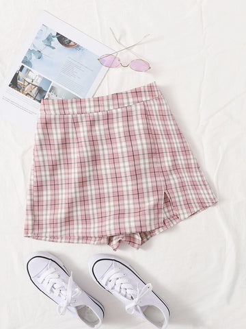 EZwear Split Hem Tartan Skort