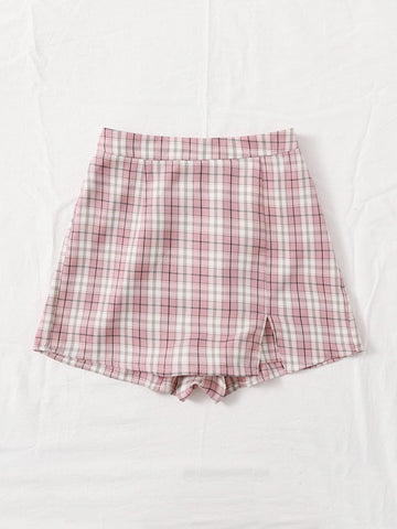 EZwear Split Hem Tartan Skort
