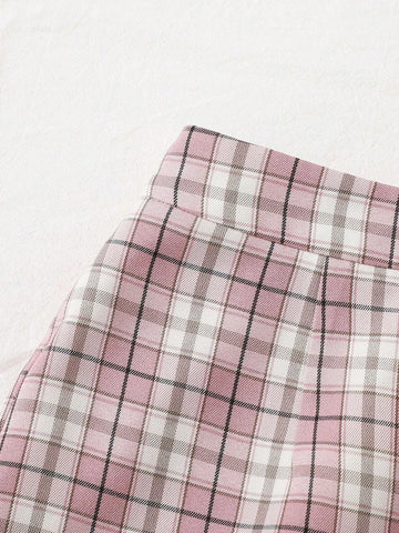 EZwear Split Hem Tartan Skort