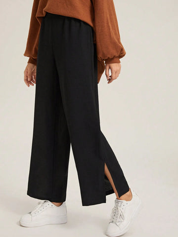 EZwear Split Hem Wide Leg Pants