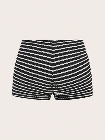 EZwear Spring/Summer Home Casual Black&White Striped Low Waist Ultra Short Shorts