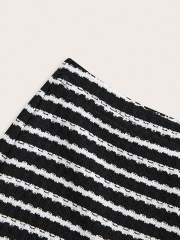 EZwear Spring/Summer Home Casual Black&White Striped Low Waist Ultra Short Shorts