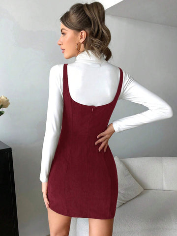 EZwear Spring DressSplit Hem Overall Dress Without Tee