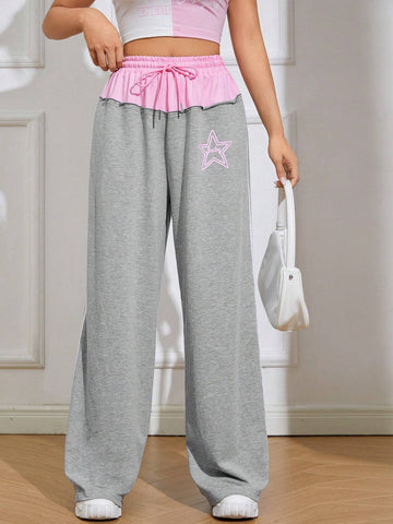 EZwear Star Print Drawstring Waist Sweatpants