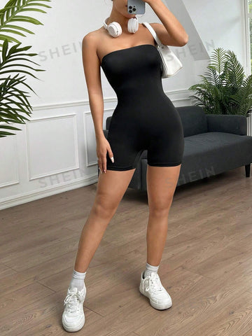 Strapless Backless Tie Back Skinny Romper