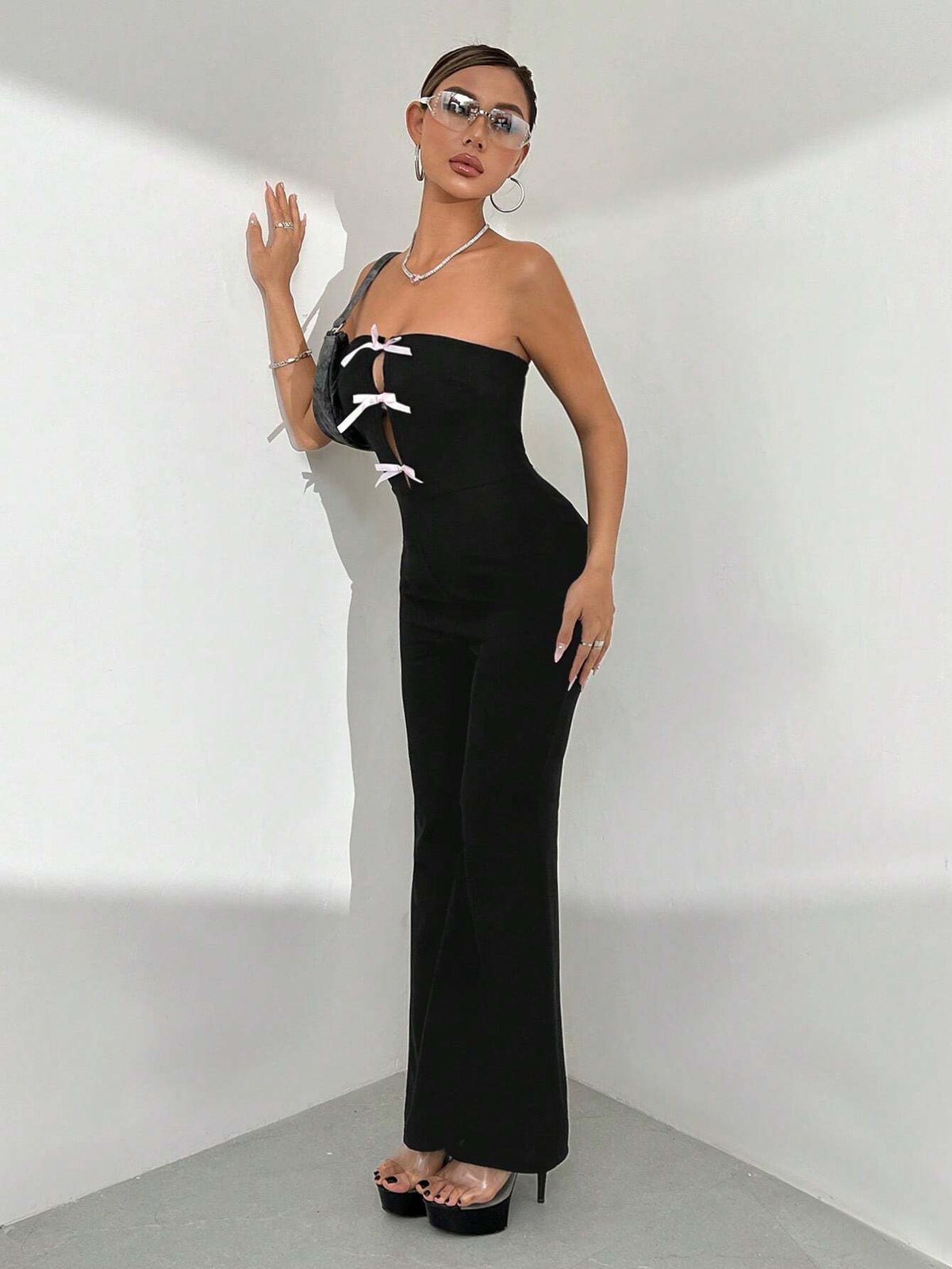 Strapless Butterfly Bow Solid Color Jumpsuit