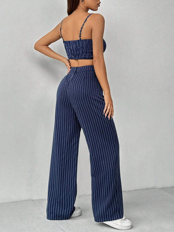 Striped Loose Top And Straight Wide Leg Pants 2-Piece Outfit