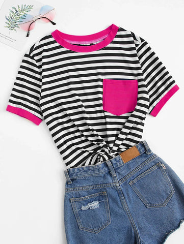 Striped Patch Pocket Ringer Tee