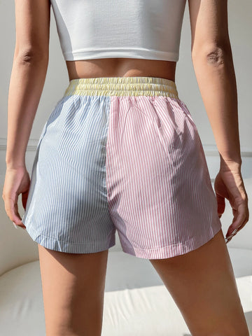 EZwear Striped Print Drawstring Waist Shorts