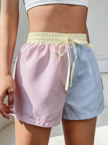 EZwear Striped Print Drawstring Waist Shorts