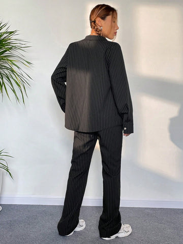 Striped Print Flap Detail Shirt & Pants